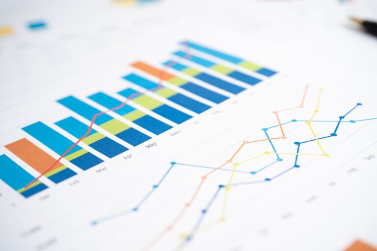 Charts Graphs paper. Financial development, Banking Account, Statistics, Investment Analytic research data economy, Stock exchange Business office company meeting concept.