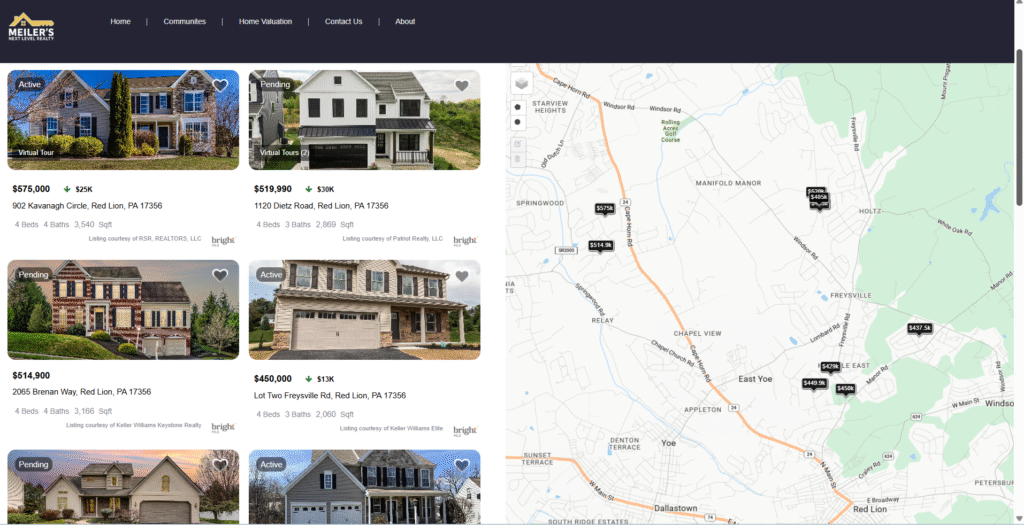 Screenshot of an IDX feed of homes for sale used on a real estate agent's website