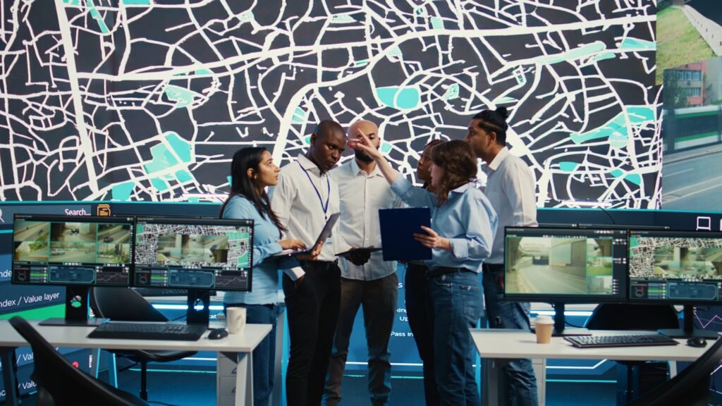 Diverse team of employees uniting to find a realtor on google