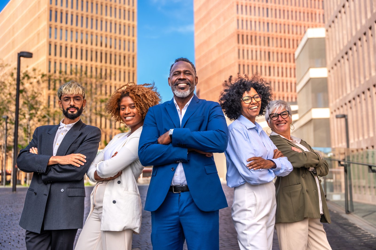 a group of realtors in a city building their brand locally