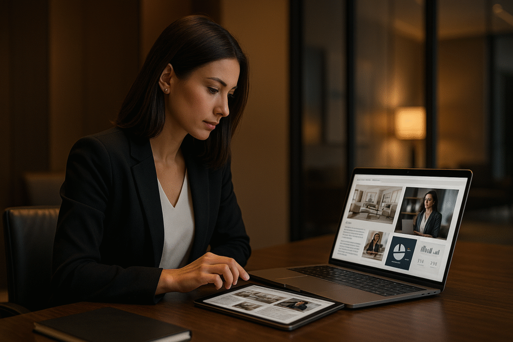 realtor preparing for content marketing while on her luxury real estate website