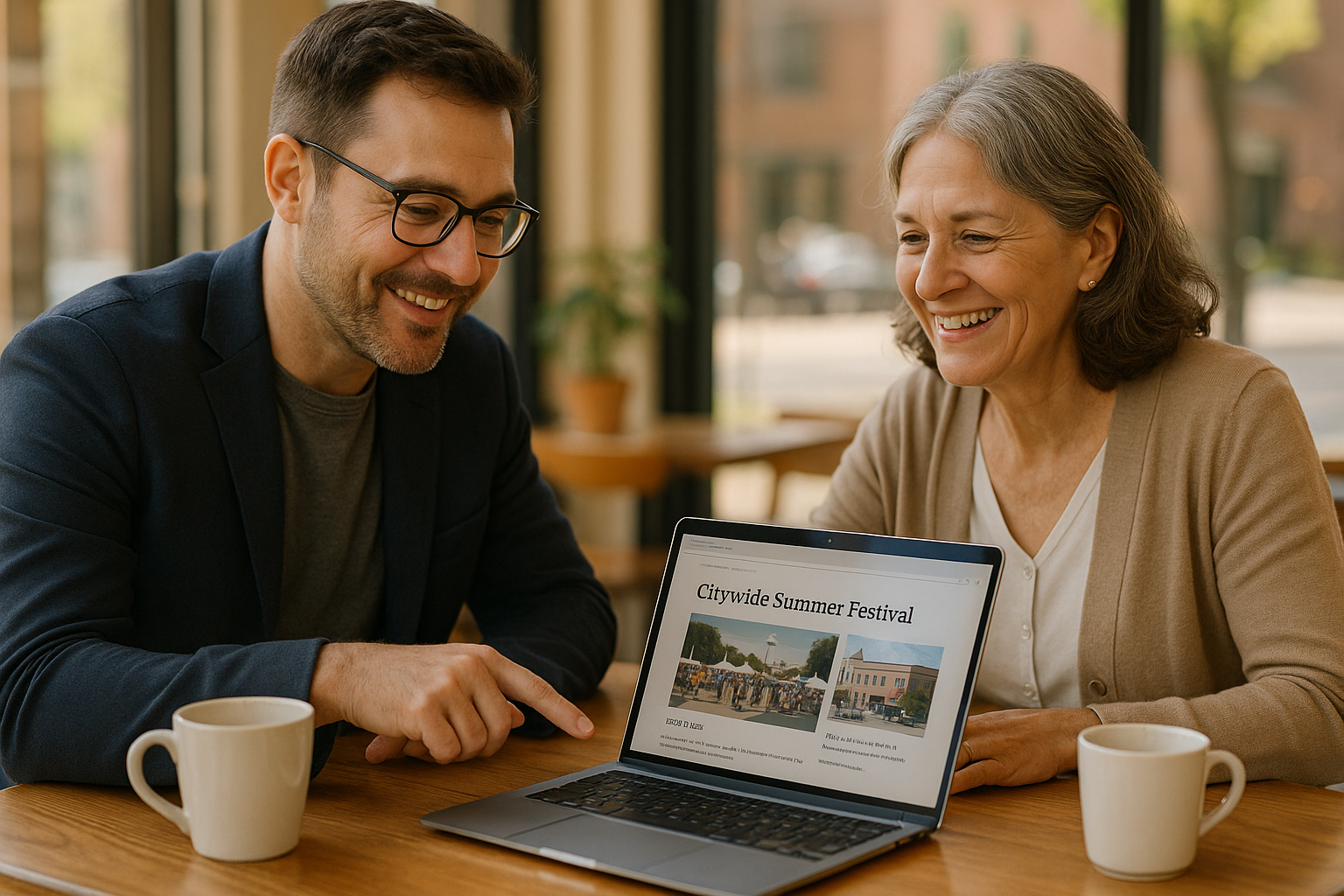 Small business owner earns a local news backlink during a café meeting
