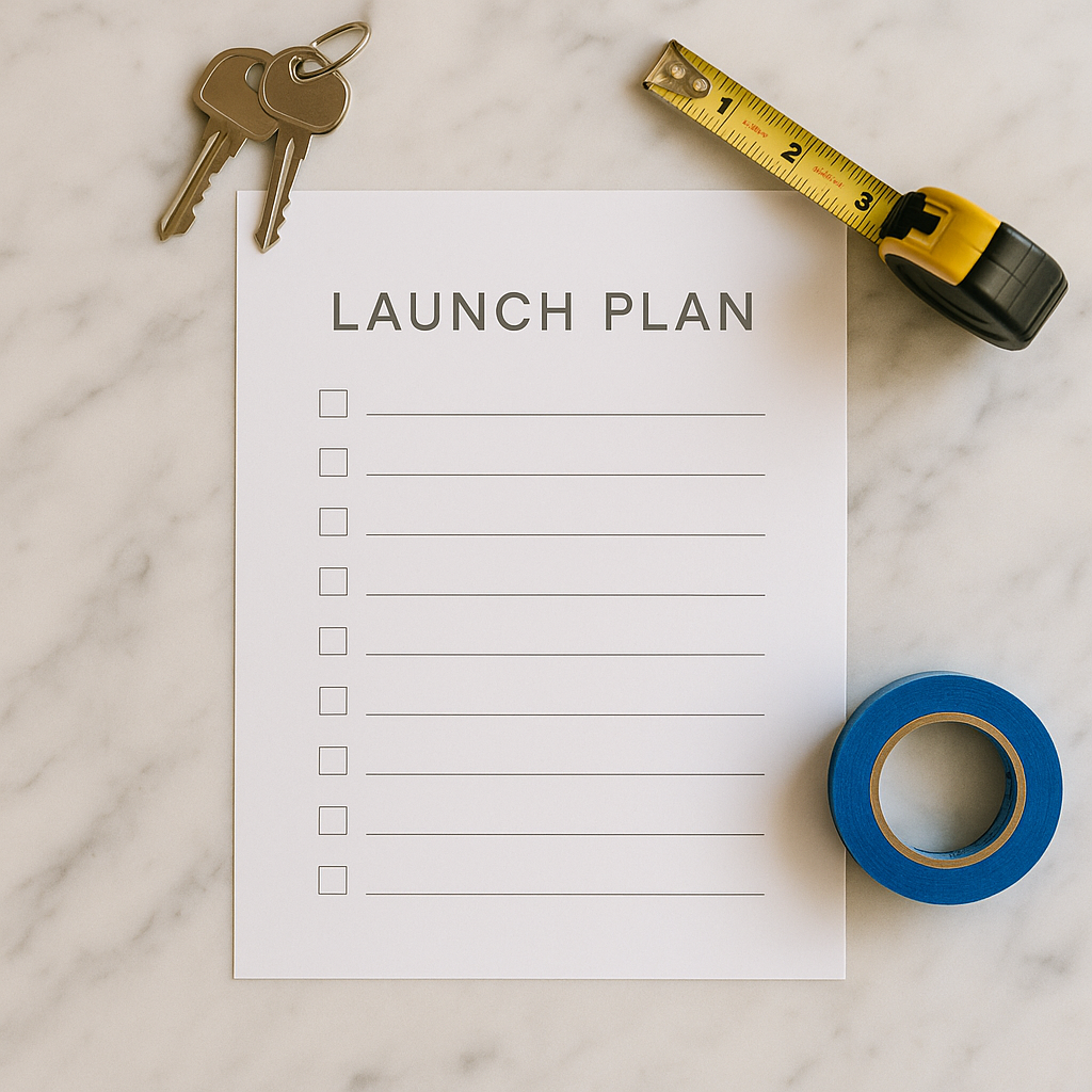 Seller launch plan checklist with home keys and tools