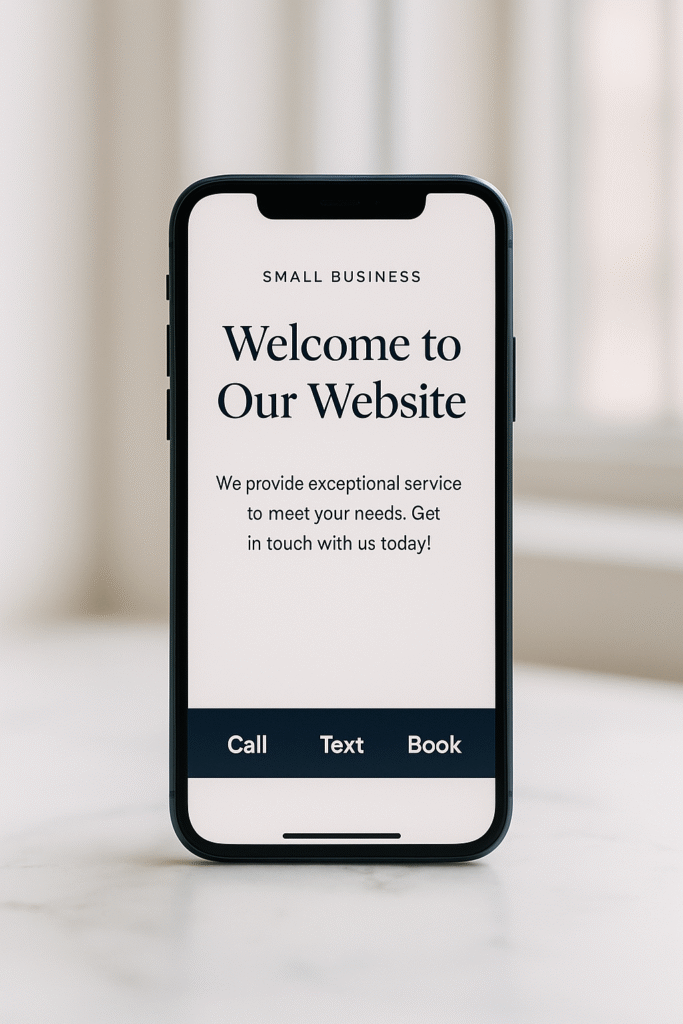 Sticky mobile contact bar with call text and book buttons