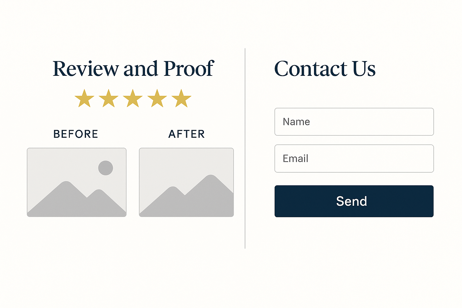 Reviews and before after photos next to contact form