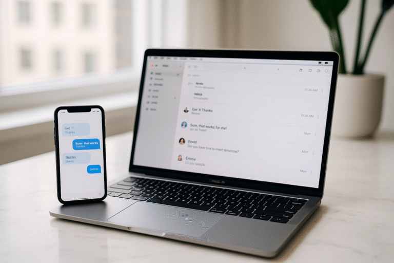 Realtor inbox on laptop and phone with new lead replies appearing on screen