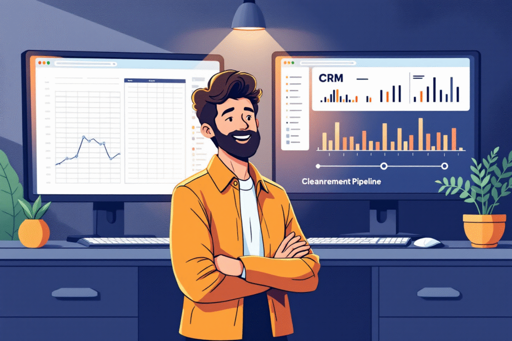 Comparison of messy spreadsheet versus organized CRM pipeline