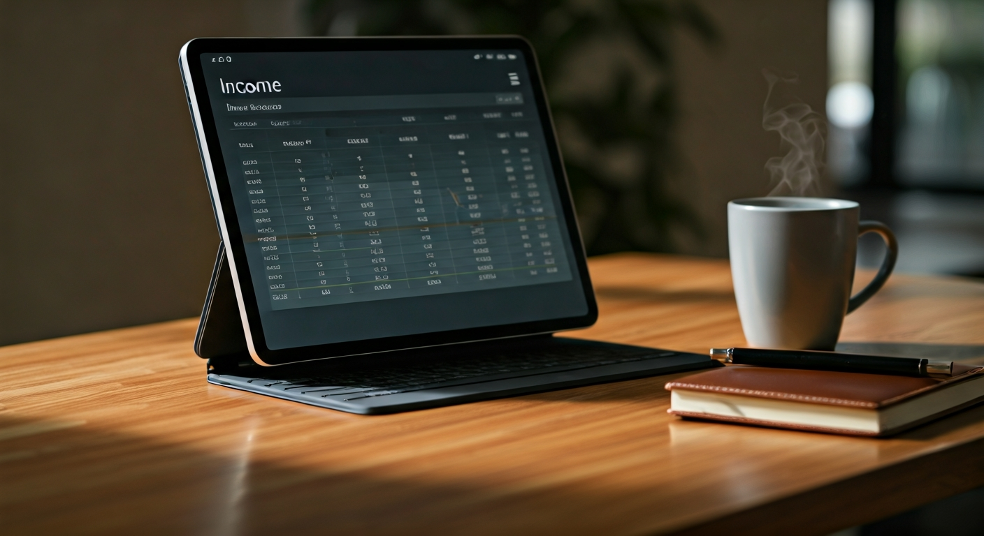 Tablet showing automated income and expense charts from bookkeeping software