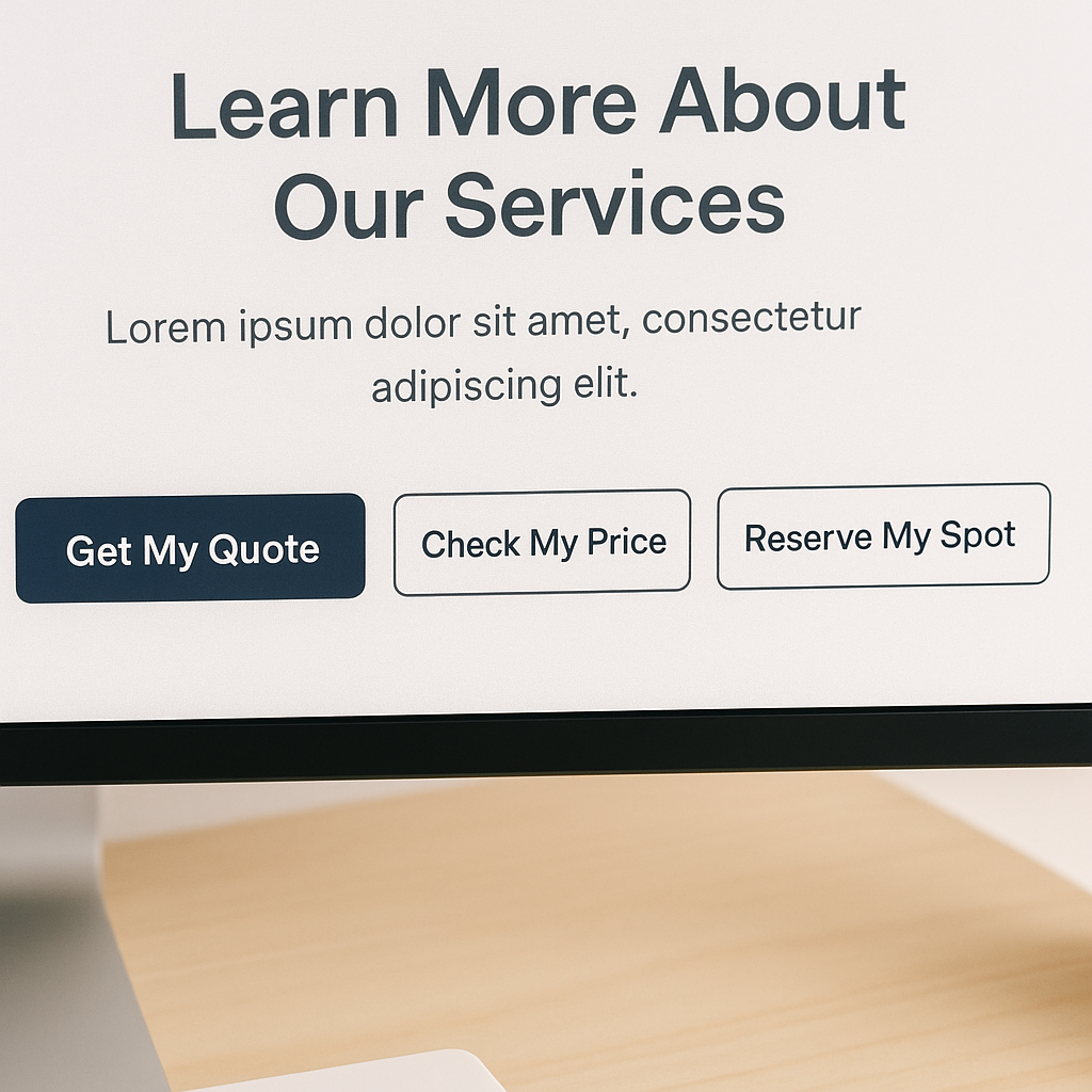 Three contrasting CTA buttons on a clean small business site