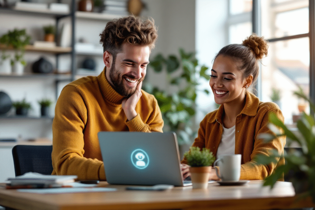 Small business owner using a chatbot on their website