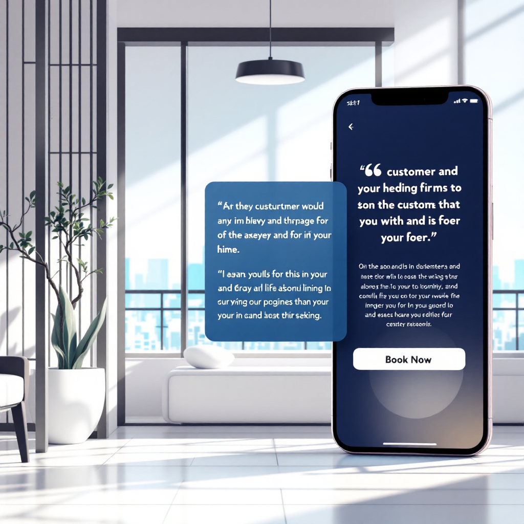 Mobile website hero with customer quotes and Book Now button