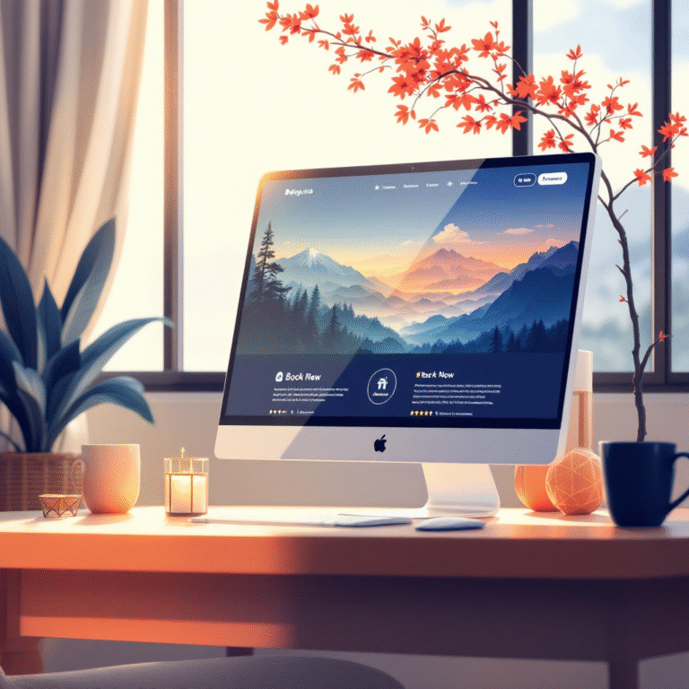 Small business homepage showing reviews, trust badges, and a clear Book Now button