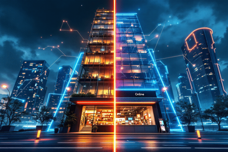 Local small business digitally competing with a large corporate building