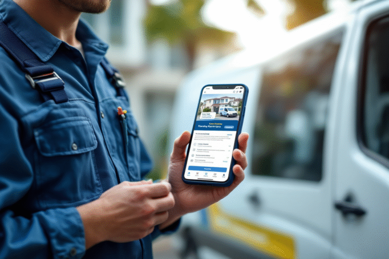 Mobile-friendly plumbing website displayed on a smartphone held by a professional plumber