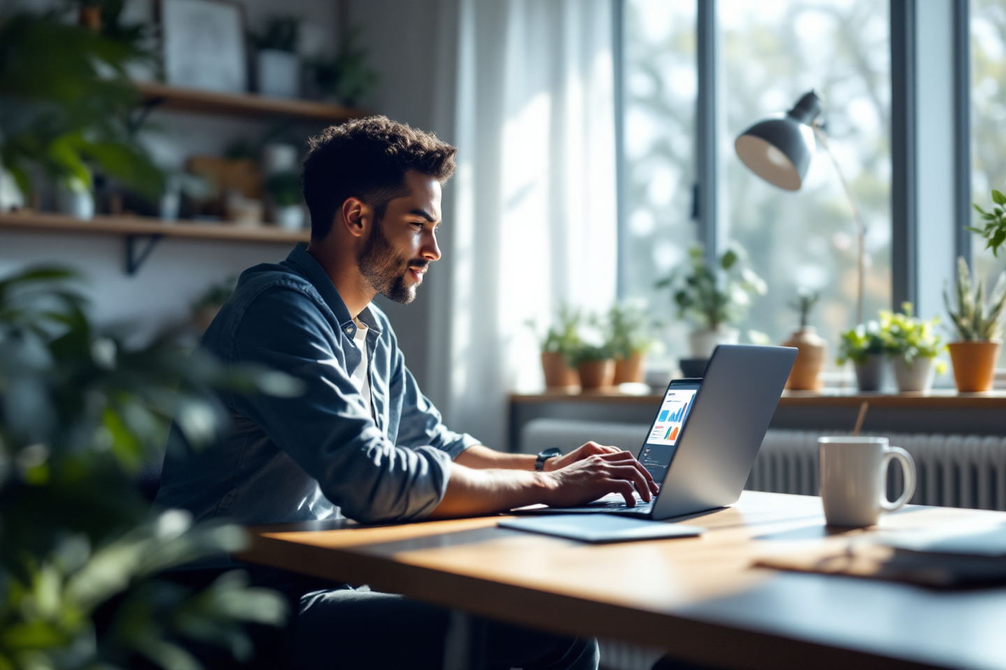 Small business owner reviewing free marketing tools dashboard on laptop