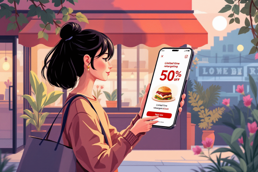 Mobile retargeting ad offering bakery discount to recent visitor