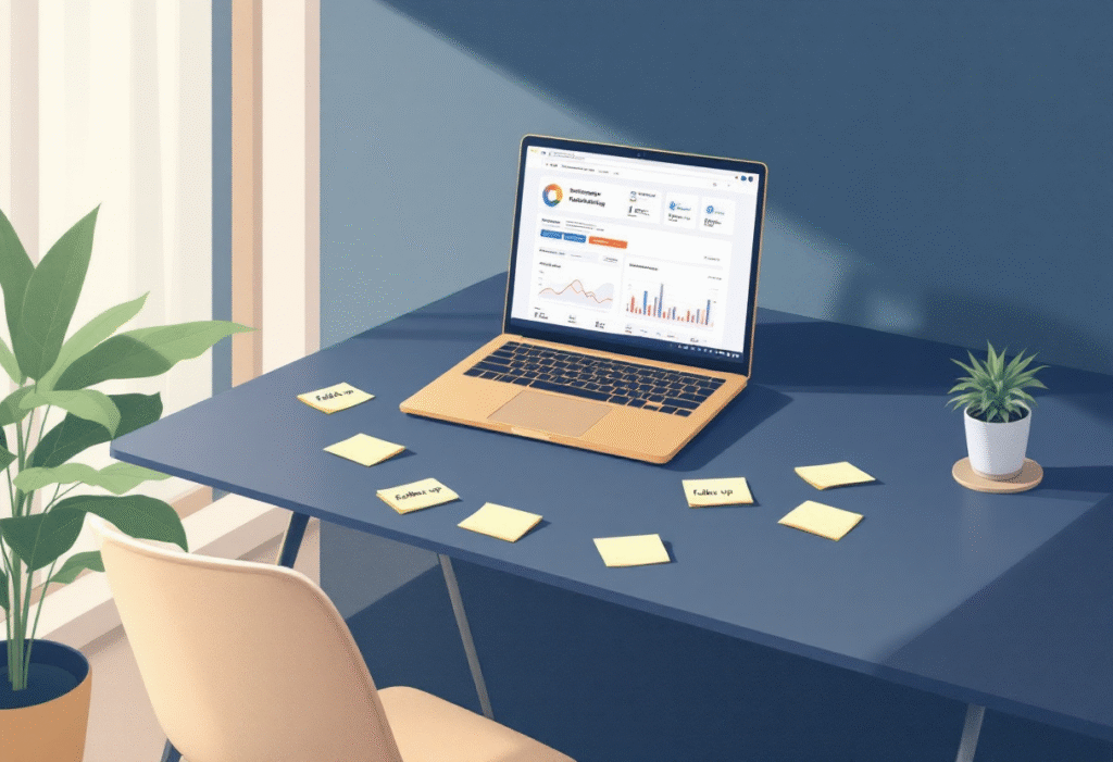 Retargeting dashboard on laptop in a clean luxury workspace