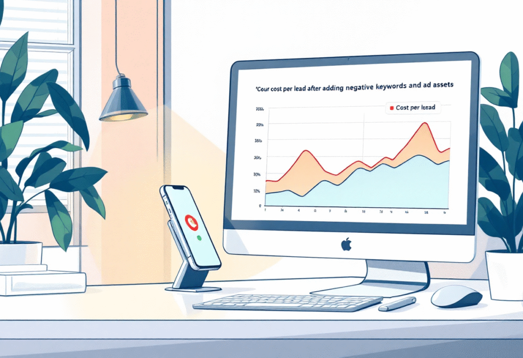 Tracked phone lead arriving after optimizing Google Ads with negatives and assets