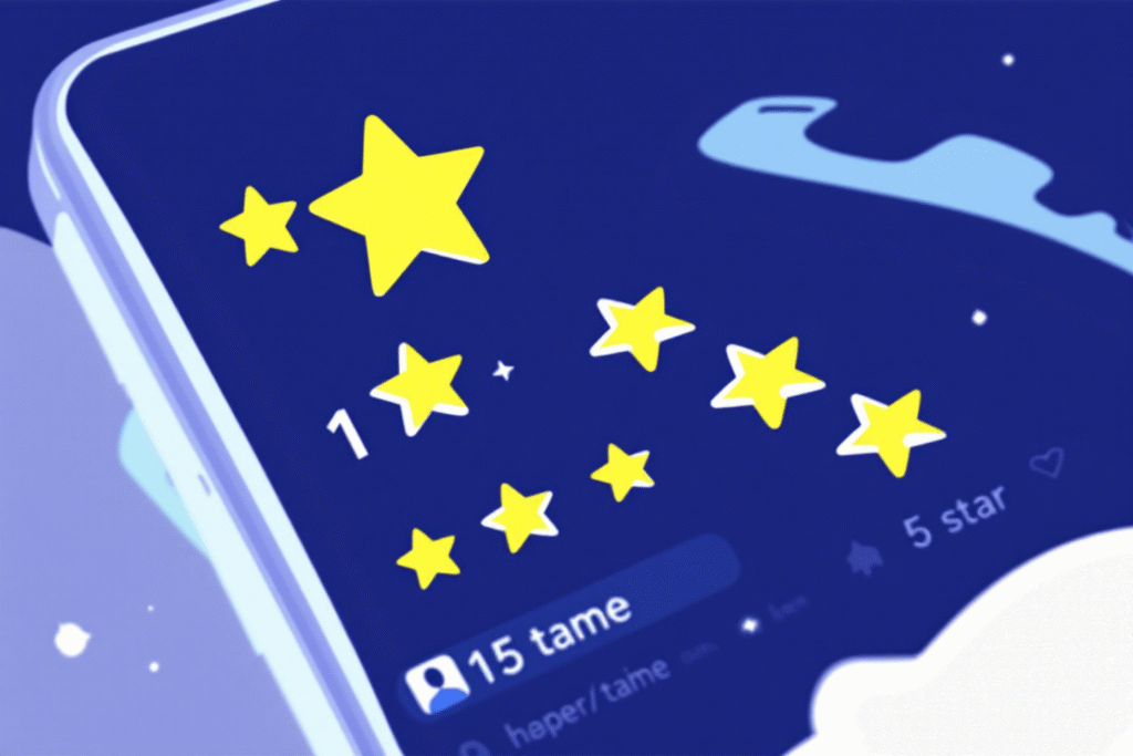 Close up of a smartphone showing a one star review being edited into a five star review, bright, clean interface, hopeful and positive vibe.