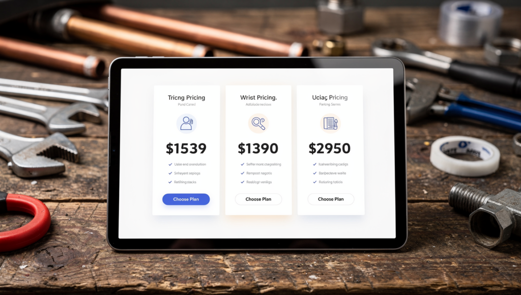 Membership plan pricing tiers displayed on a luxury plumbing website
