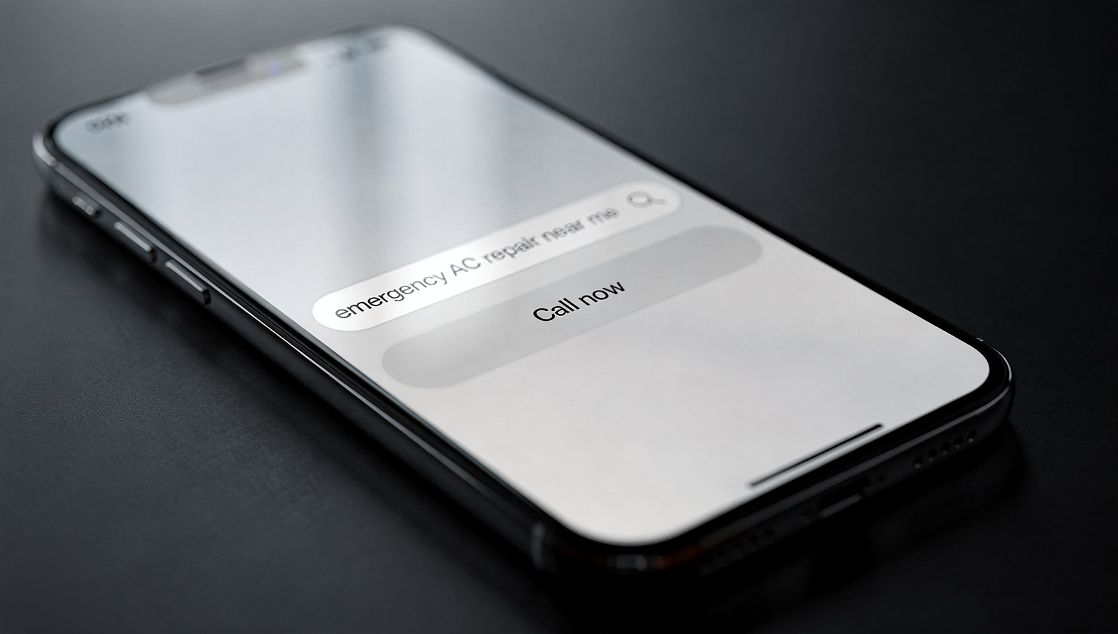 Minimalist high-end landing page mockup on a laptop screen showing an HVAC emergency