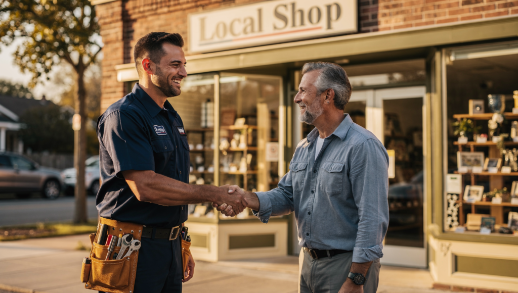 Plumber forming a local partnership with a business owner