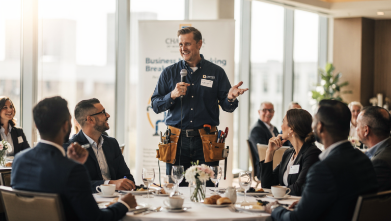 Plumber networking at a local Chamber of Commerce event