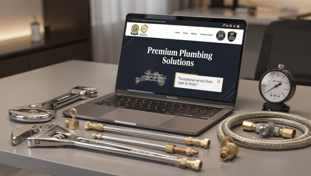 Luxury plumbing website design showcasing reviews and trust signals