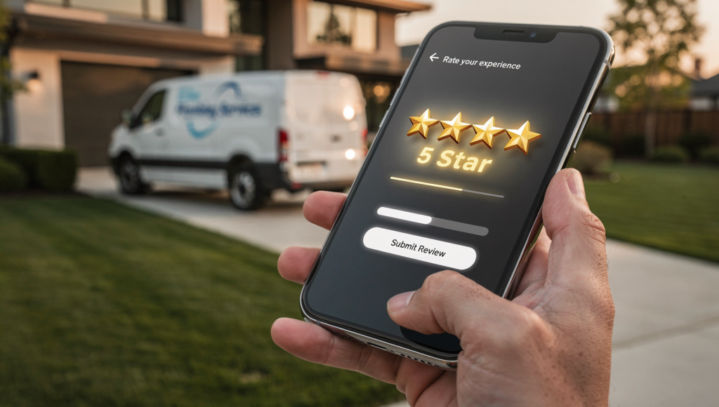 Plumber earning a 5-star review after a successful service call