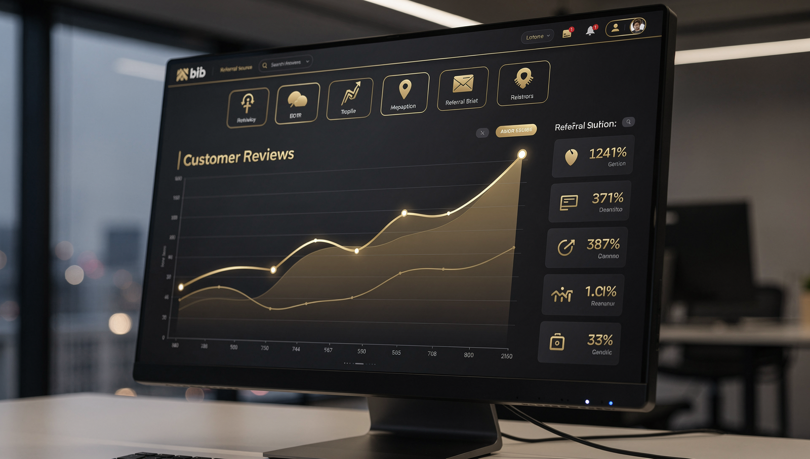 Dashboard showing HVAC review growth and referral lead system concept