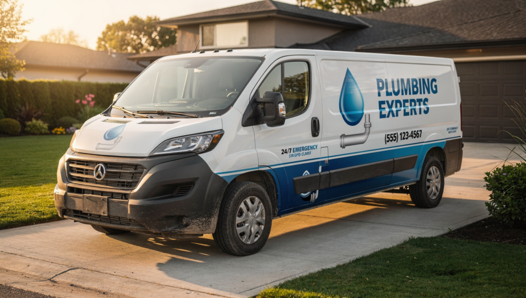 Branded plumbing van showing professional company identity