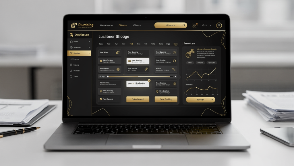Luxury plumber website dashboard showing AI scheduling bookings