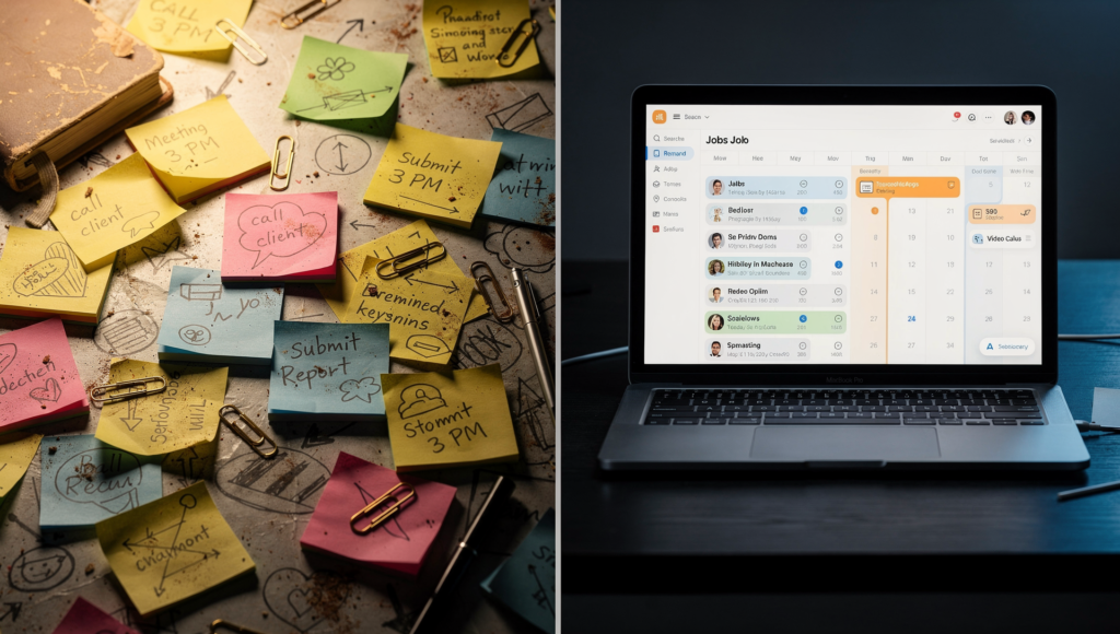 Before and after of plumbing scheduling with AI calendar automation