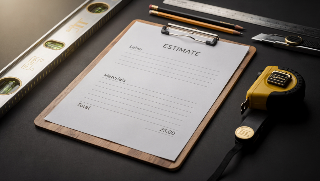 Plumbing service estimate showing clear pricing line items and professional tools