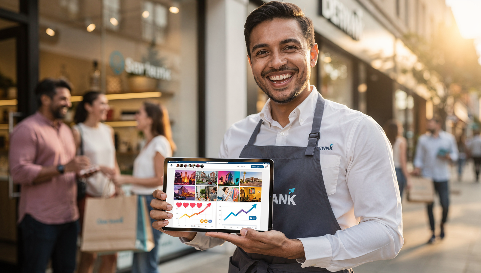 small business owner happy that he gets more clients from social media