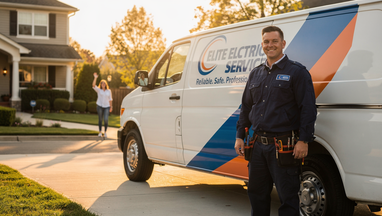 Electrician with branded van building trust that converts followers into clients