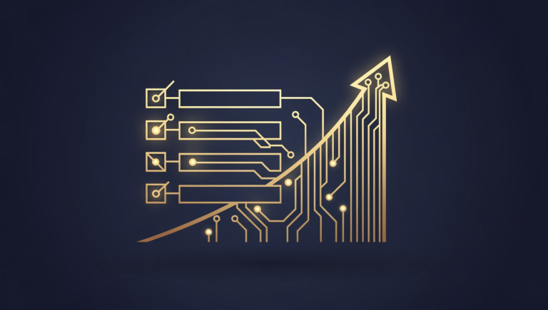 Abstract circuit design forming an SEO checklist and upward ranking arrow