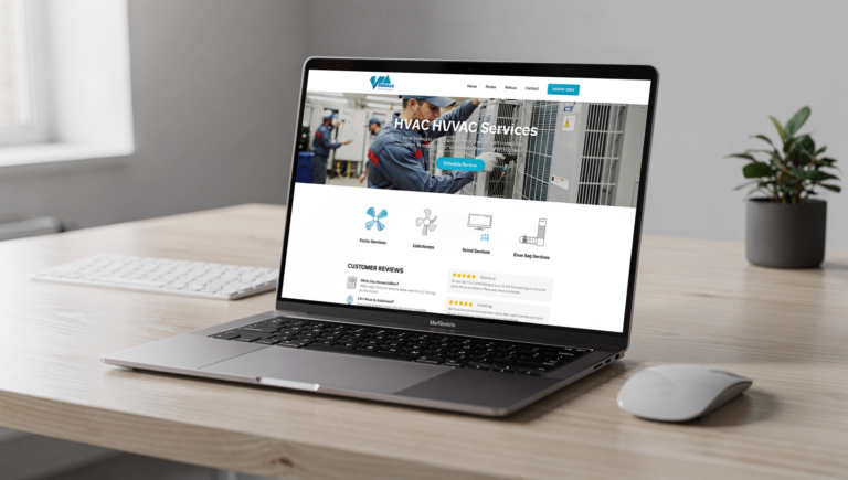 HVAC services page layout displayed on a laptop