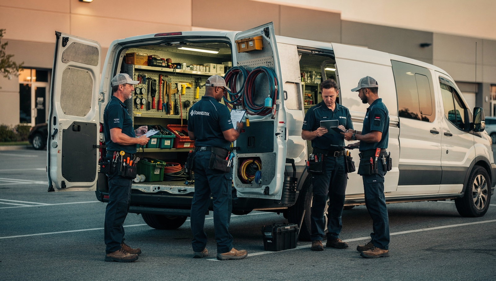 HVAC behind the scenes content showing team preparing for service calls
