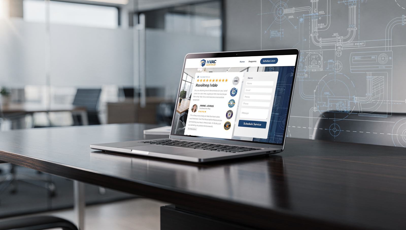 HVAC service page with reviews and a short lead form