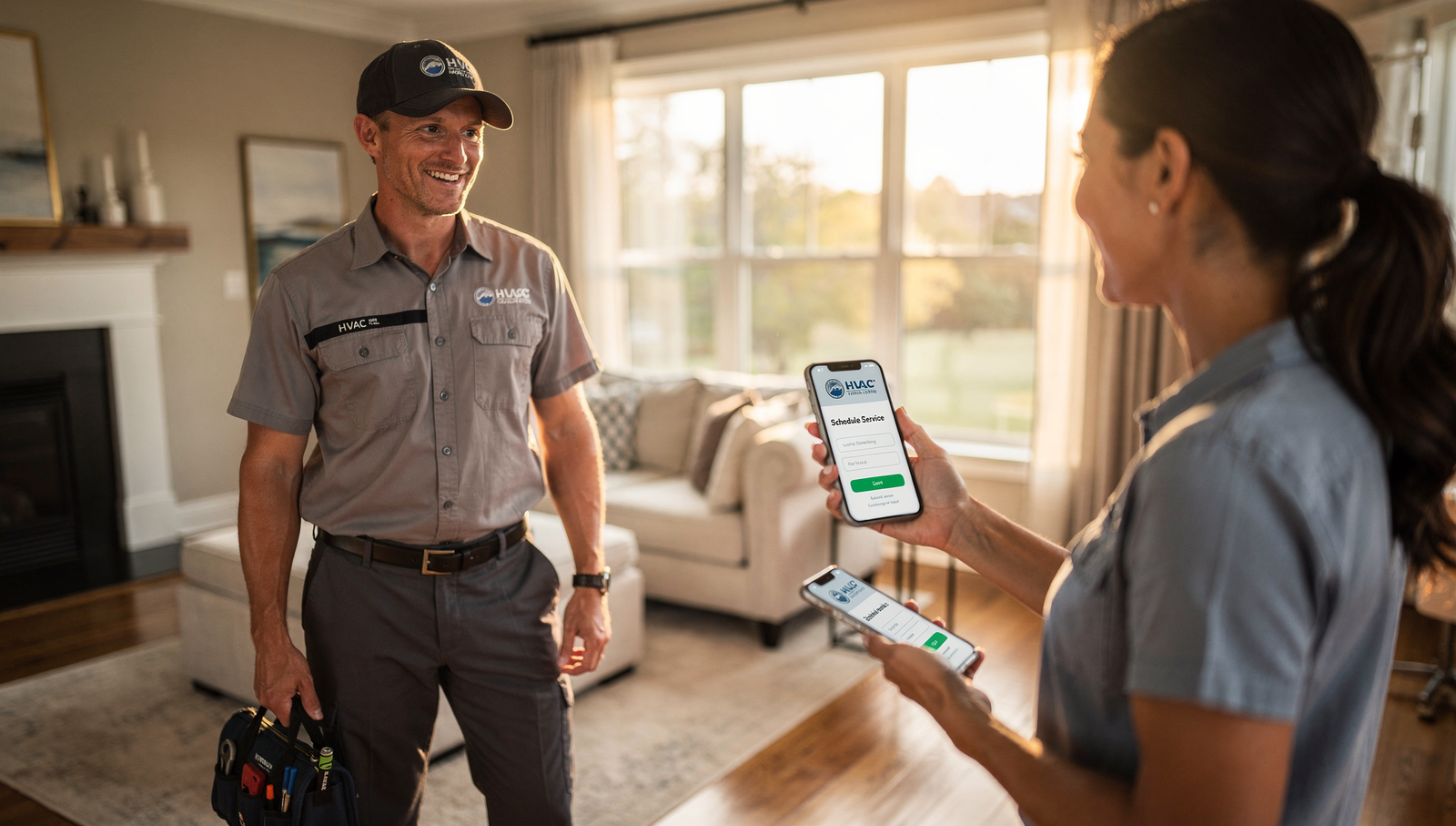 Homeowner booking HVAC service on a fast website