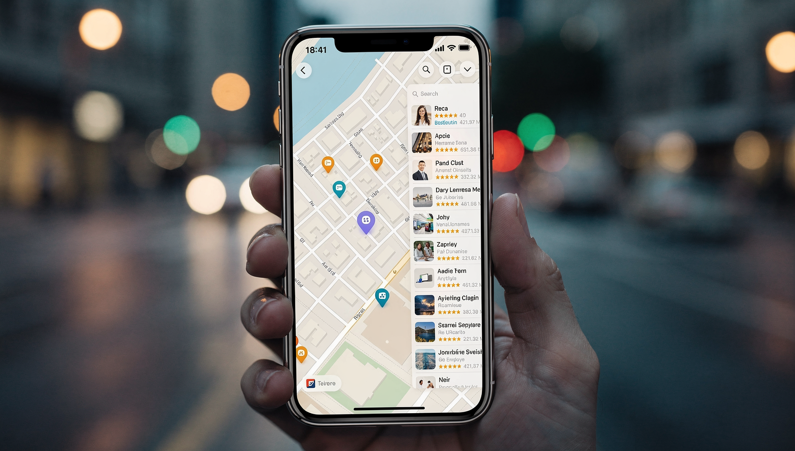Smartphone displaying a local map search for an HVAC company