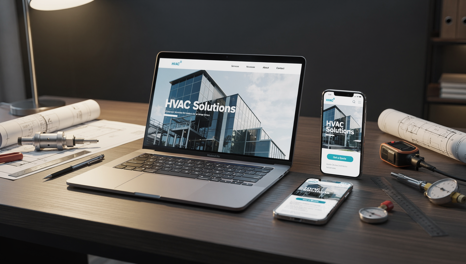 Responsive HVAC website design shown on mobile and desktop screens