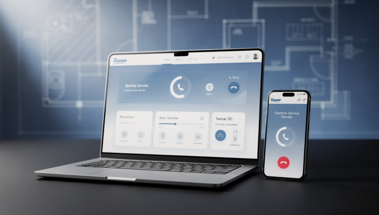 HVAC service brand concept with website wireframe and local neighborhood setting