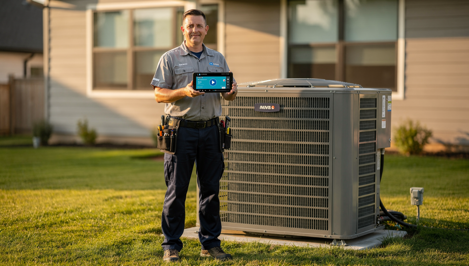 HVAC tech creating short video content for social media marketing