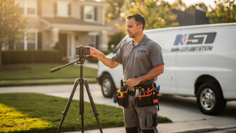 Electrician recording a jobsite video for Instagram marketing to get leads