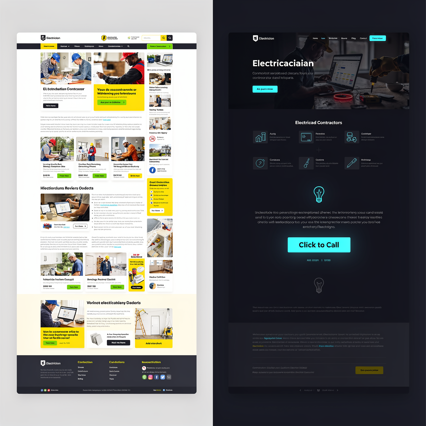 Comparison of outdated vs modern electrician website design