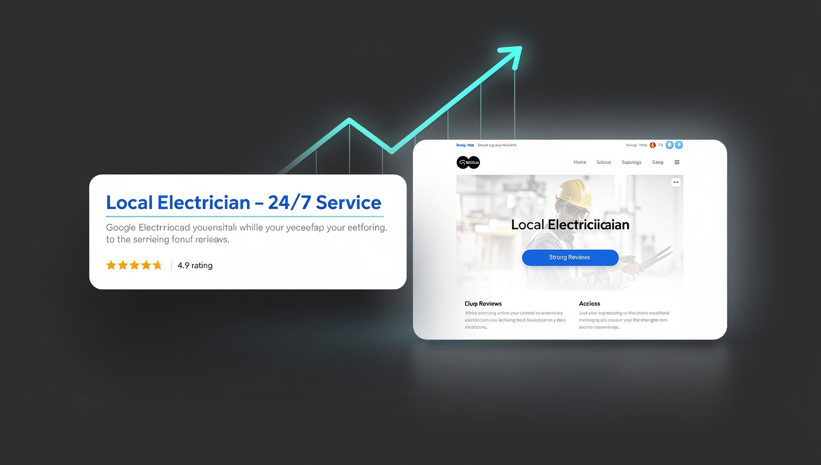 Visual concept of an electrician website improving local search visibility.