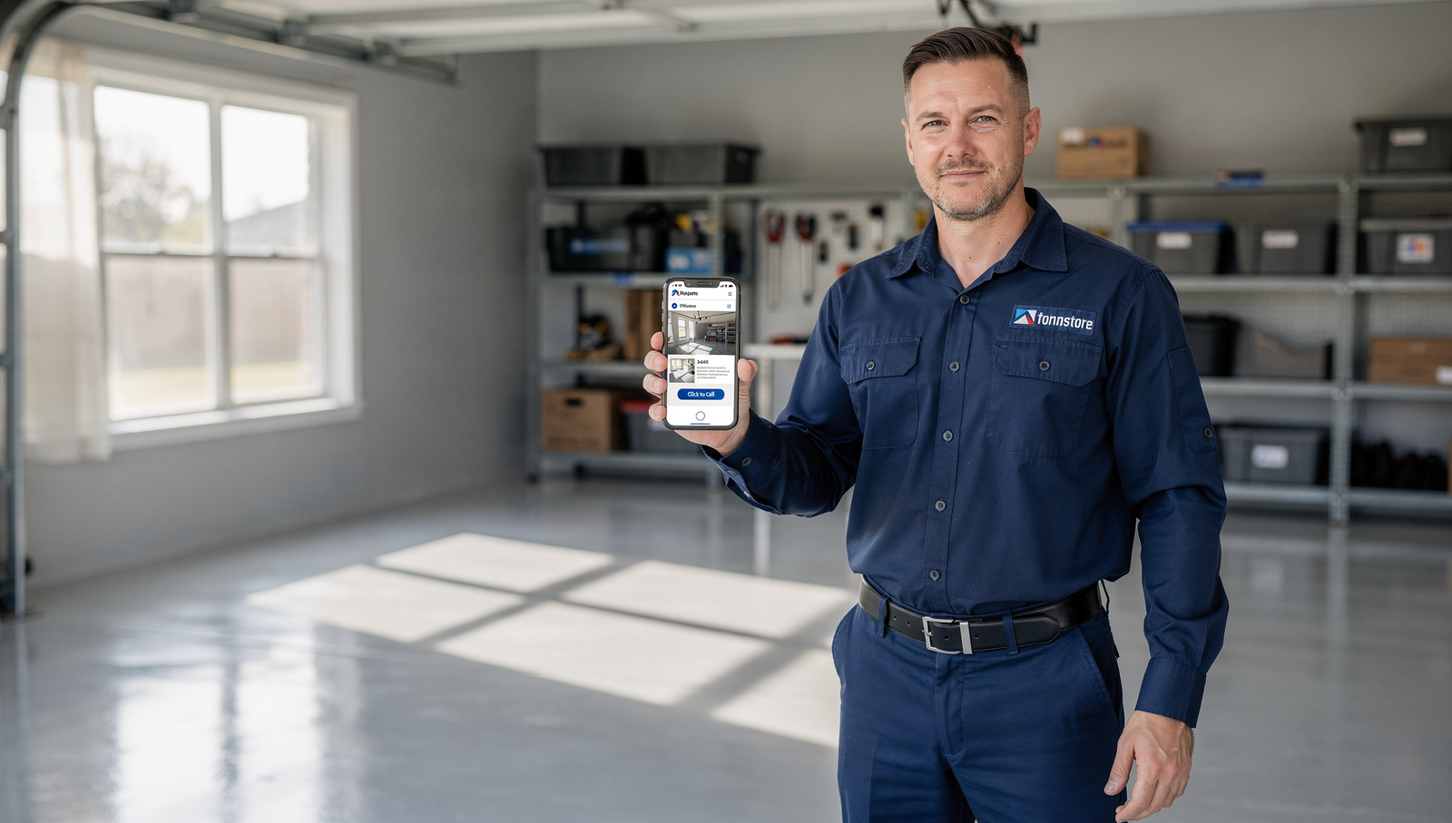 Electrician checking a fast mobile website with a click to call button