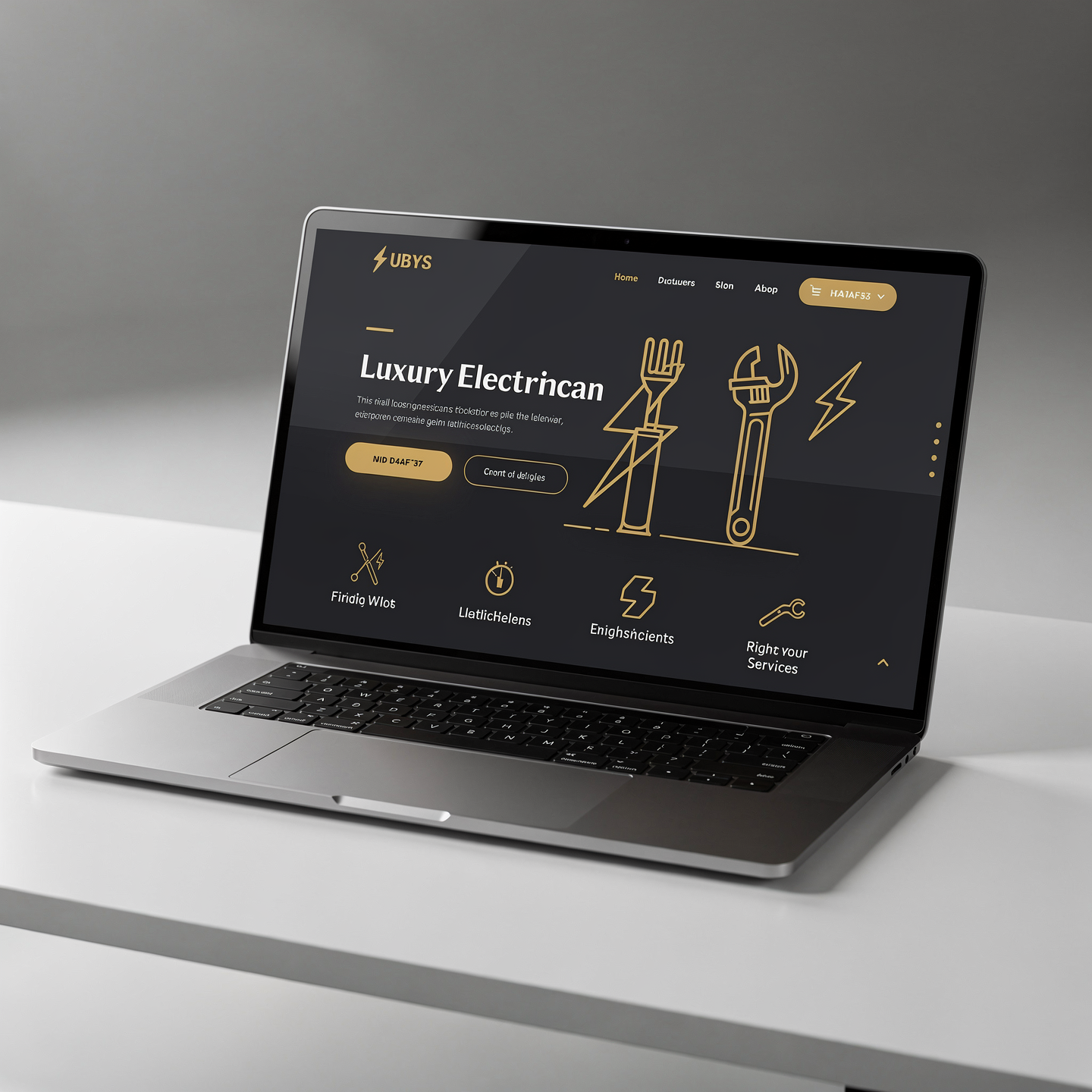 Luxury electrician website template homepage on a laptop